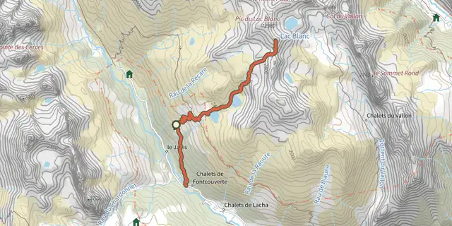 The Pic du Lac Blanc track on the IGN map