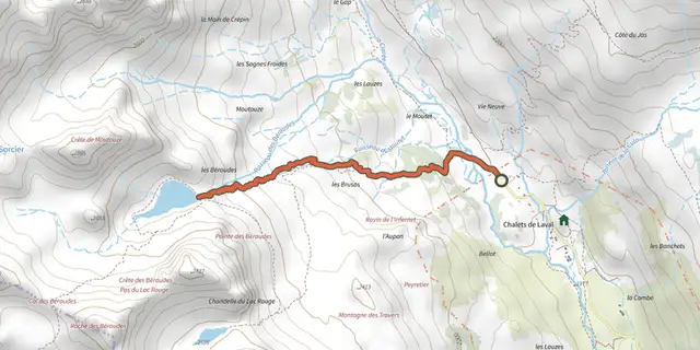 The Lac des Beraudes track on the IGN map