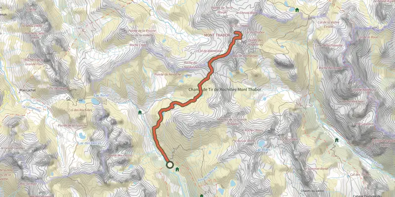 Carte du tracé de Le Mont Thabor depuis Laval sur le Plan IGN, départ et points de passage numérotés