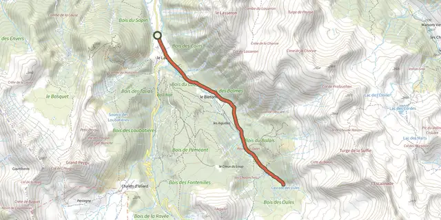 Tracé de La cascade des Oules sur le Plan IGN