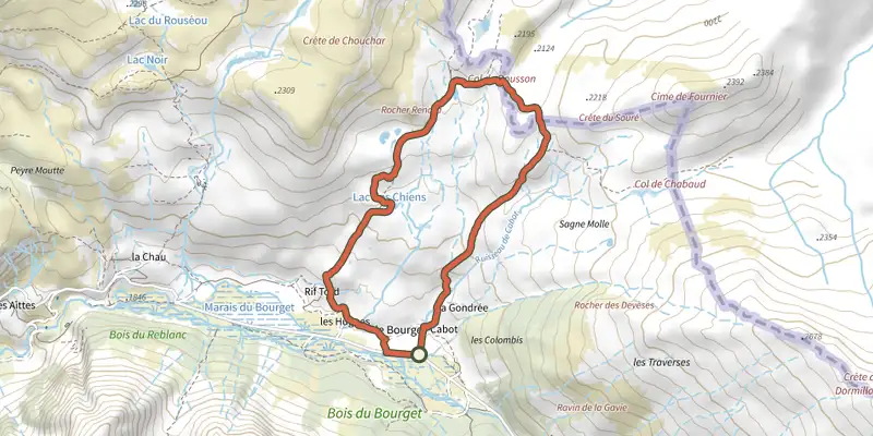 Carte du tracé de Boucle du Col de Bousson sur le Plan IGN, départ et points de passage numérotés