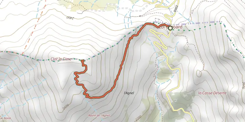 Map of the Clot la Cime track on the IGN map, with the start and numbered waypoints