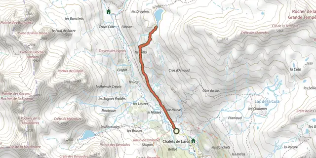 The Lac Long des Muandes track on the IGN map