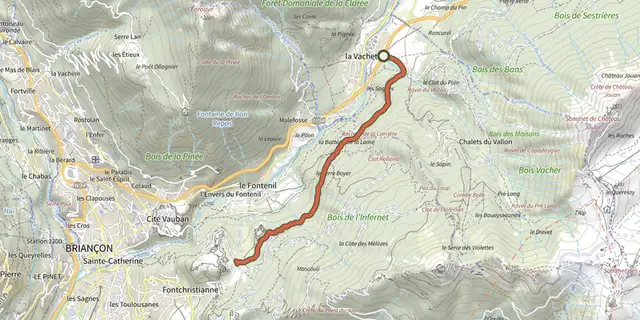 The Fort des Trois Têtes et Fort Dauphin depuis La Vachette track on the IGN map