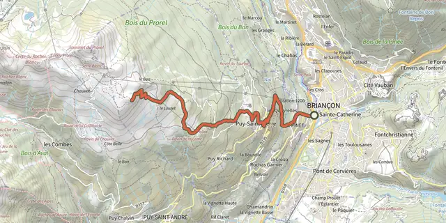 The KM vertical de Notre Dame des Neiges par les oratoires track on the IGN map