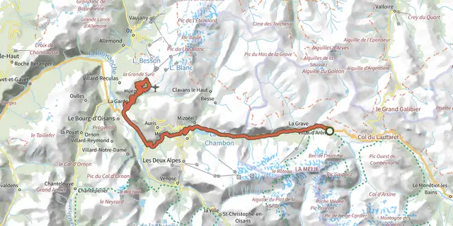 The De Villar d'Arène à l'Alpe d'Huez track on the IGN map