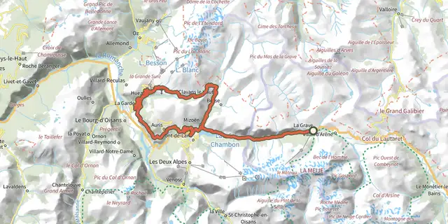 The De La Grave au col de Sarenne par l'Alpe d'Huez track on the IGN map