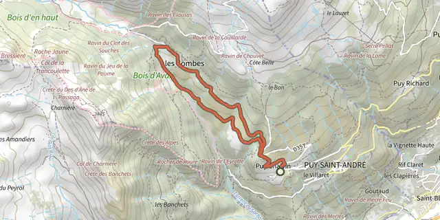 Tracé de La boucle du hameau des Combes sur le Plan IGN