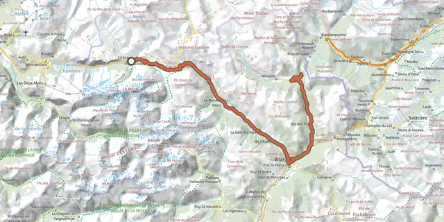 The De La Grave au Col de l'Échelle track on the IGN map