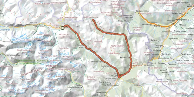 The Du Col du Lautaret à la haute vallée de la Clarée track on the IGN map