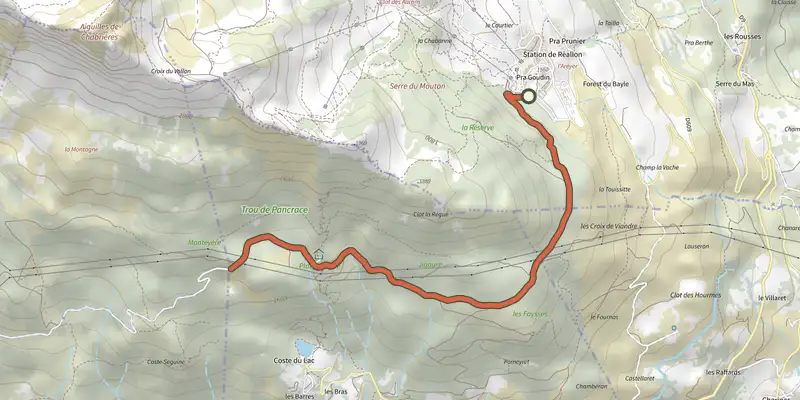 Map of the Joubelle track on the IGN map, with the start and numbered waypoints