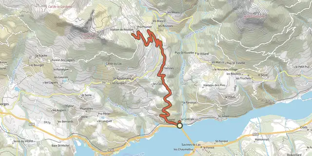 Tracé de Montée de Réallon depuis Savines-le-Lac sur le Plan IGN