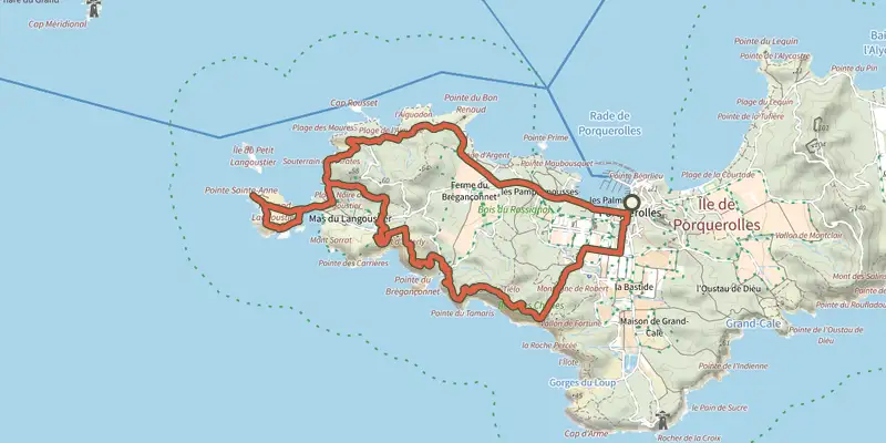 Map of the Circuit du Langoustier track on the IGN map, with the start and numbered waypoints