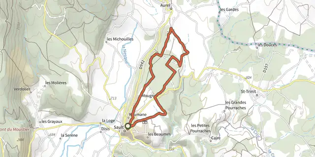 The Sault - Le Bois du Défends à VTT track on the IGN map