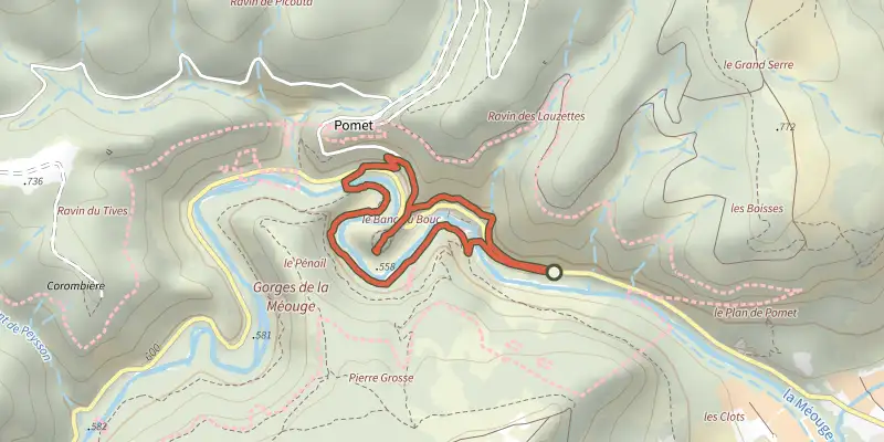 Map of the Valbuëch-Méouge - Banc du Bouc track on OpenTopoMap, with the start and numbered waypoints