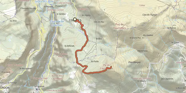 The Courmes - Pic de Courmettes track on the IGN map
