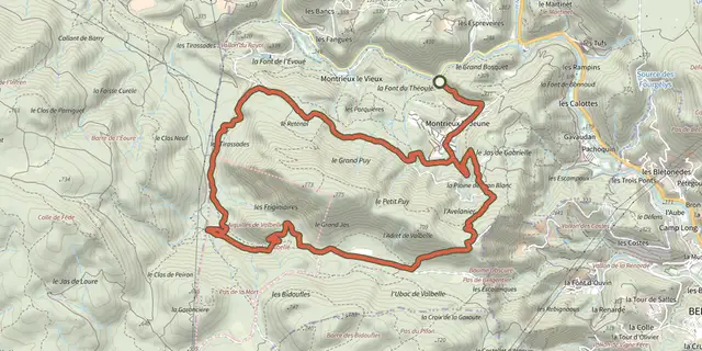 The Méounes - Les aiguilles de Valbelle track on the IGN map