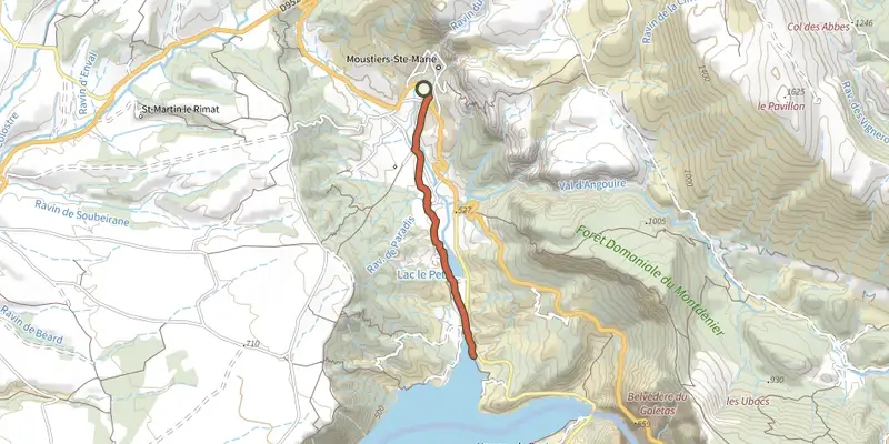 Map of the Jusqu’aux plages du lac de Sainte-Croix à VTT track on the IGN map, with the start and numbered waypoints