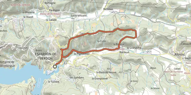 Tracé de Esparron-de-Verdon - Autour de la Colle sur le Plan IGN