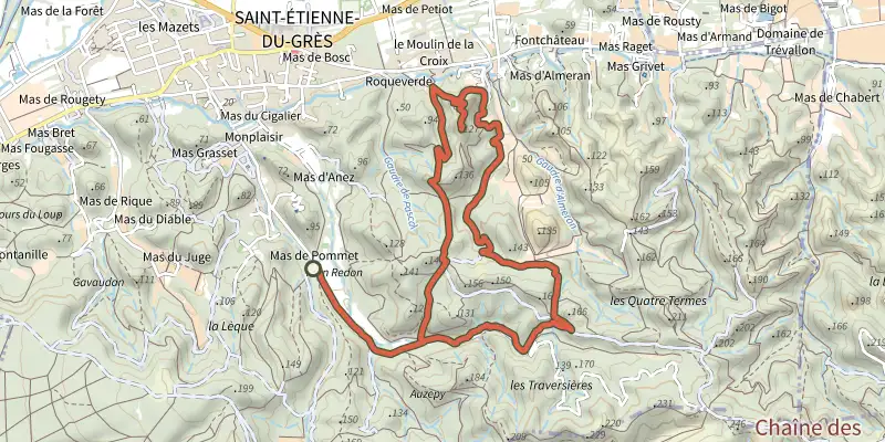 Map of the De la cabane du Garde à Notre-Dame du Château track on the IGN map, with the start and numbered waypoints