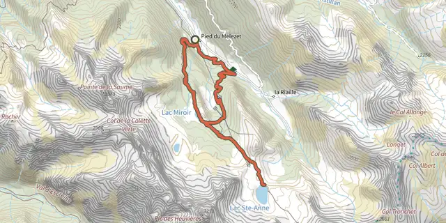 The Ceillac - Les lacs Miroir et Saint-Anne track on the IGN map