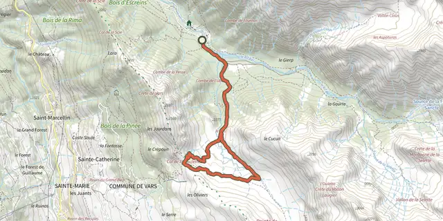 Tracé de Val d'Escreins - Col de la Coulette sur le Plan IGN