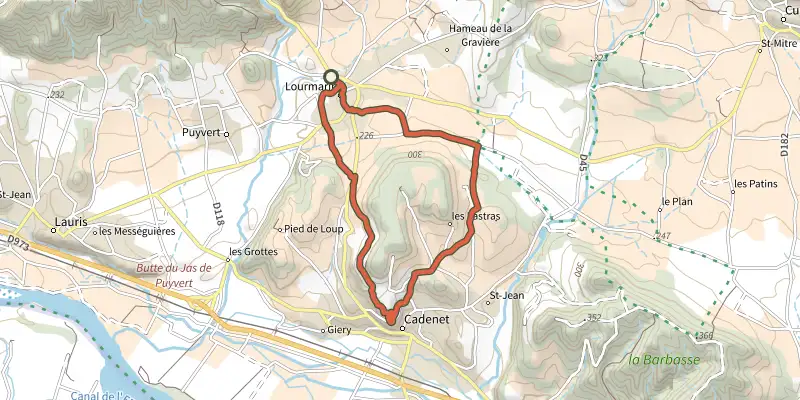 Map of the Lourmarin- Cadenet - D'un château à l'autre track on the IGN map, with the start and numbered waypoints