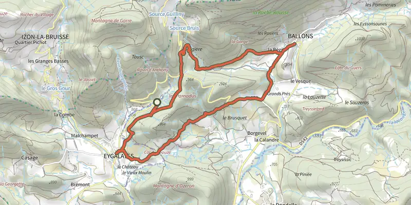 Carte du tracé de Eygalayes - Le sentier de la liberté sur OpenTopoMap, départ et points de passage numérotés