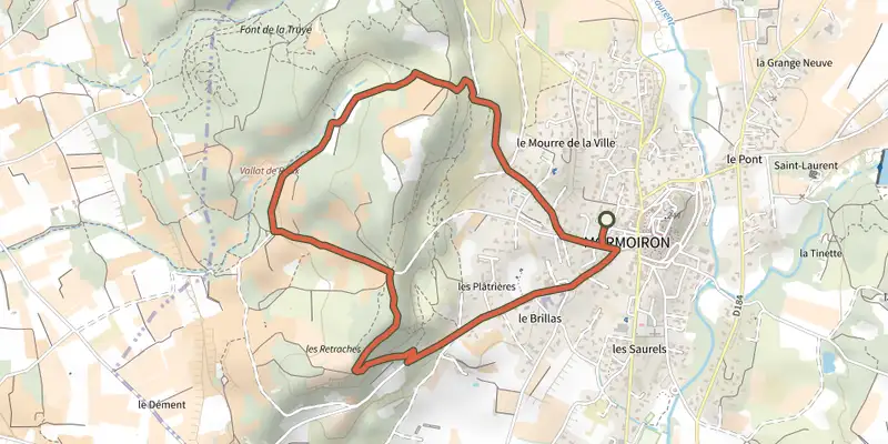 Carte du tracé de MORMOIRON, Le gypse sur le Plan IGN, départ et points de passage numérotés