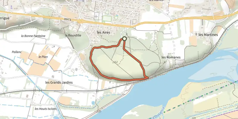 Carte du tracé de Mérindol - Petit tour de La Garrigue sur le Plan IGN, départ et points de passage numérotés