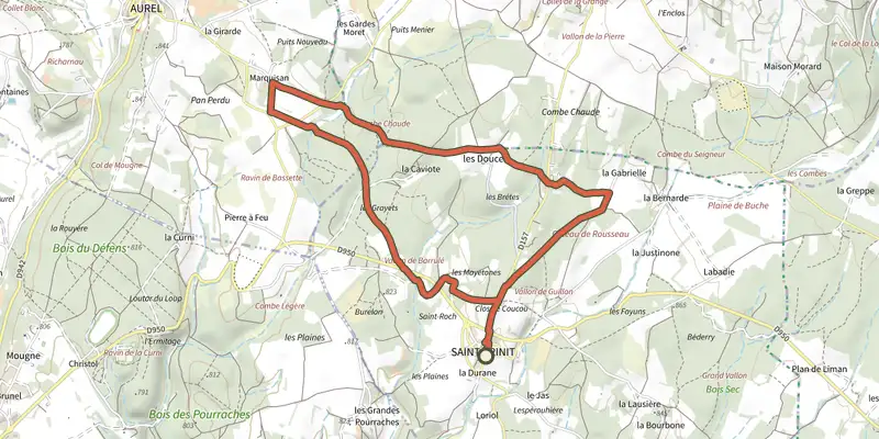 Map of the ST-TRINIT, Les chênes séculaires des bois de la Caviote track on the IGN map, with the start and numbered waypoints