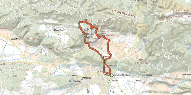 The Maussane-les-Alpilles - Tour des Baux-de-Provence à vélo track on the IGN map
