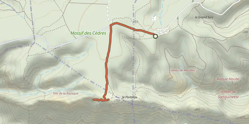 Carte du tracé de Bonnieux - LACOSTE - Le Portalas sur le Plan IGN, départ et points de passage numérotés