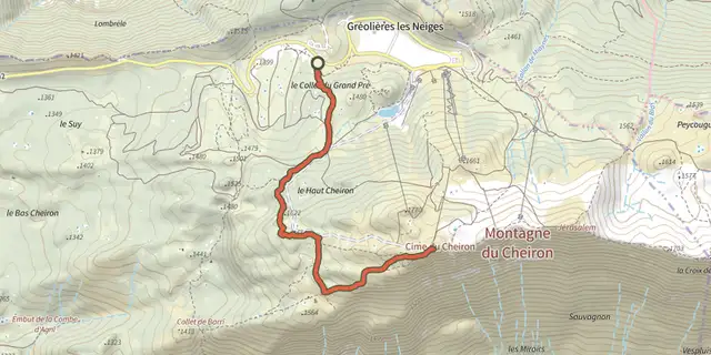 The Gréolières-les-Neiges - Cime du Cheiron track on the IGN map