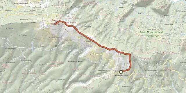 The Bedoin - Ascension du Ventoux depuis Chalet Reynard track on the IGN map