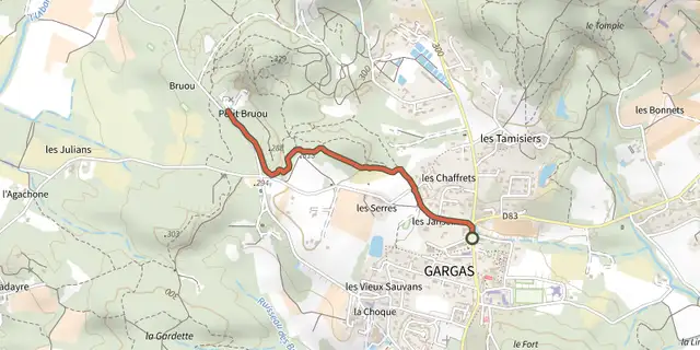 The Gargas - Les Mines de Bruoux track on the IGN map