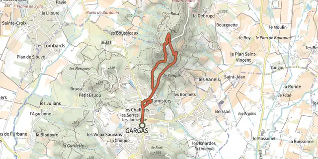 The Gargas - Colline de Perréal track on the IGN map