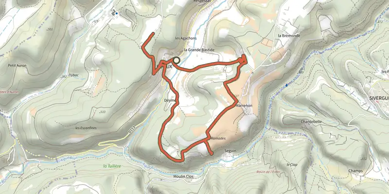 Map of the The Claparèdes plateau track on the IGN map, with the start and numbered waypoints