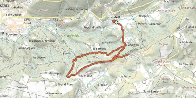 The Gignac - Avant-goût des ocres et dalle à empreintes track on the IGN map