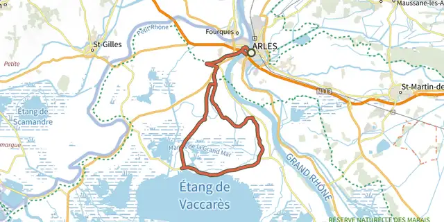 Tracé de Arles - À la découverte du Vaccarès à vélo sur le Plan IGN