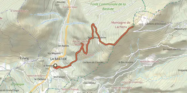 Tracé de La Bastide - Sommet de Lachens sur le Plan IGN