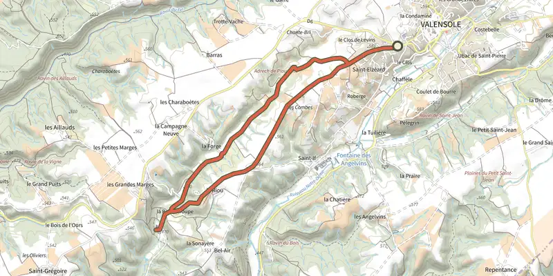 Map of the The Trinity track on OpenTopoMap, with the start and numbered waypoints