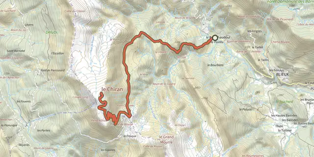 The The peak of the Chiran Mountain track on the IGN map