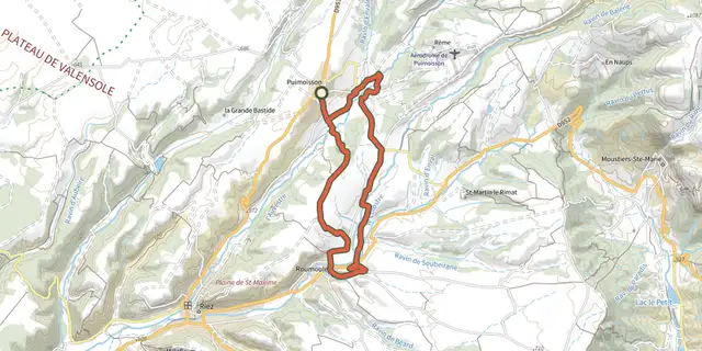The Mountain Biking Plateau Cabins track on the IGN map