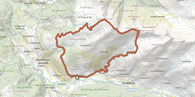The La Gardiole de l'Alp - Molines track on the IGN map