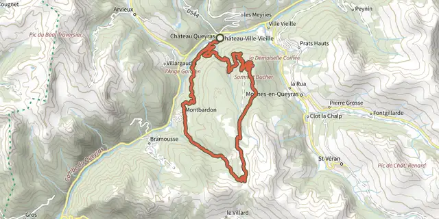 The Sommet Bucher on mountain bike track on the IGN map