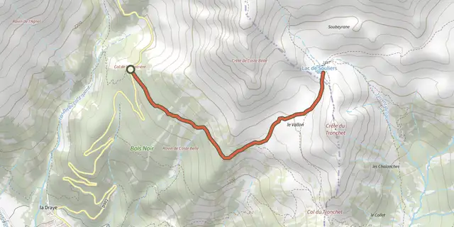 The Lac de Souliers track on the IGN map
