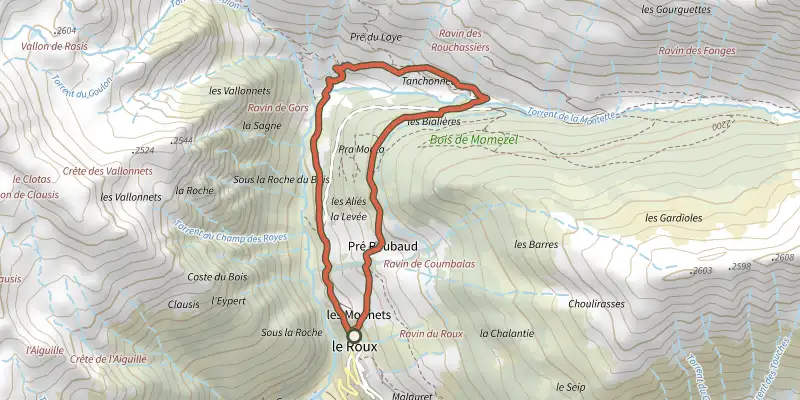 Map of the The Montette chapel track on the IGN map, with the start and numbered waypoints