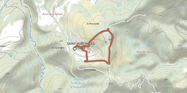 The Saint-Martin-les-Eaux - Le Castellas track on the IGN map