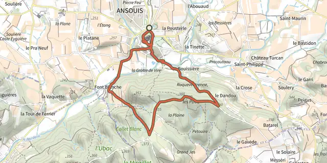 The Landscapes of Ansouis track on the OpenTopoMap map